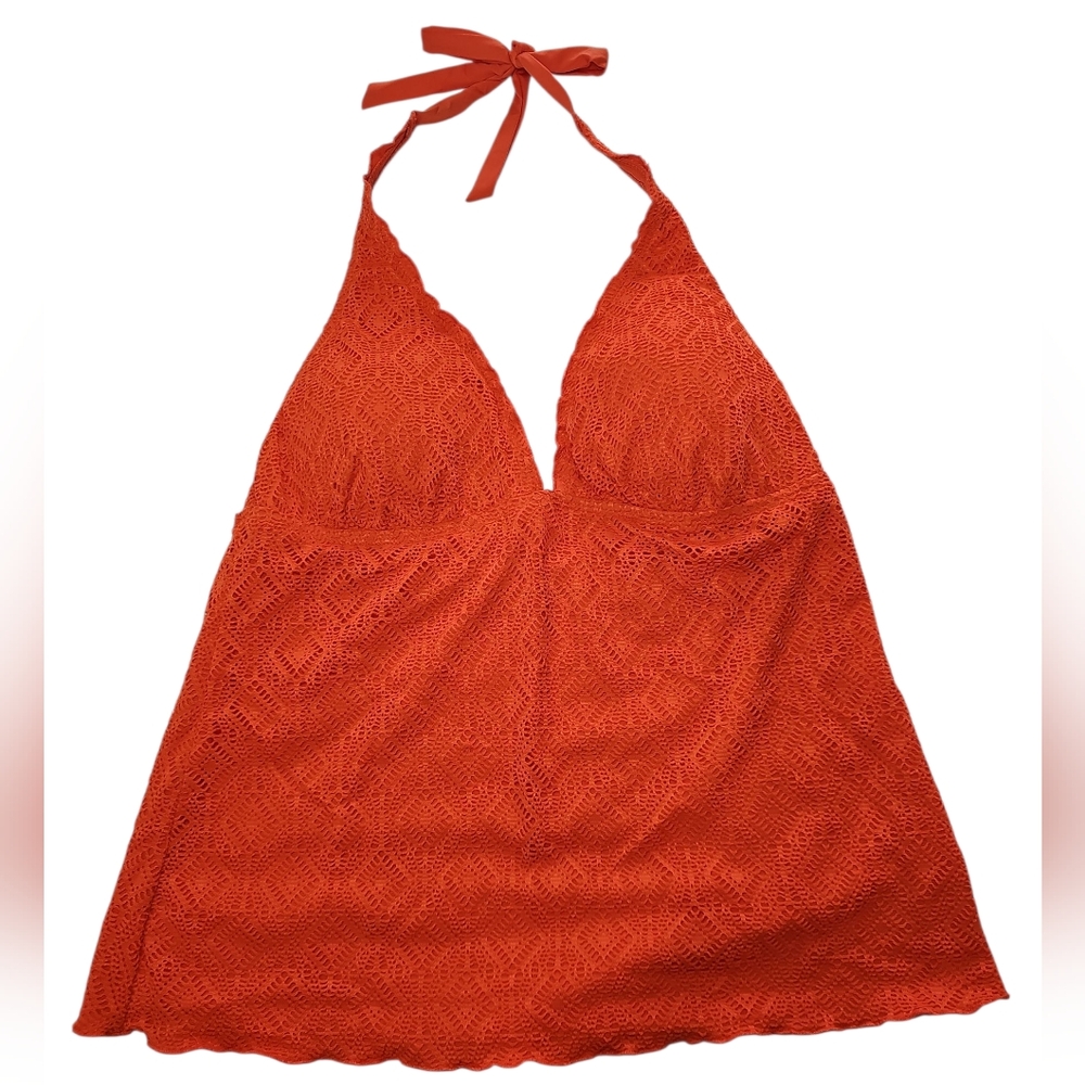 Bright Orange Crochet Halter Tankini Top